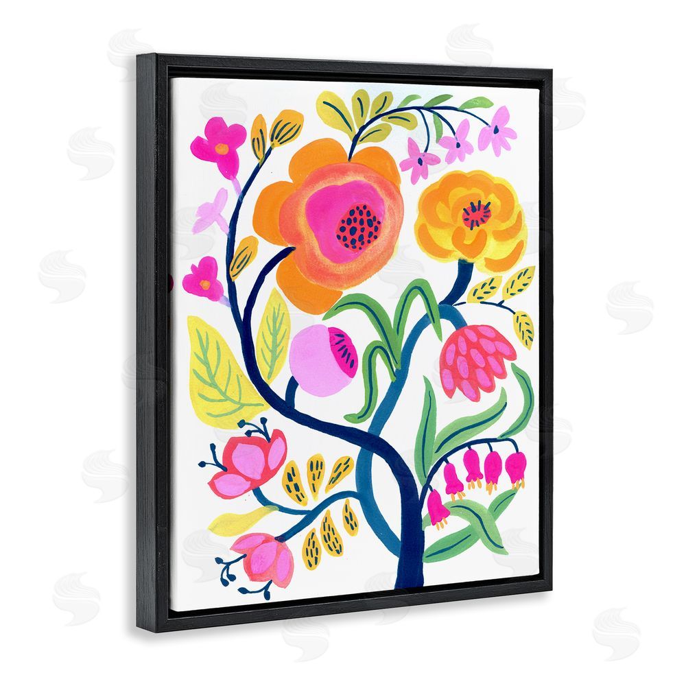 Suzanne Allard Blue Tree with Warm Flowers Black Floating Frame Canvas Wall Art Print