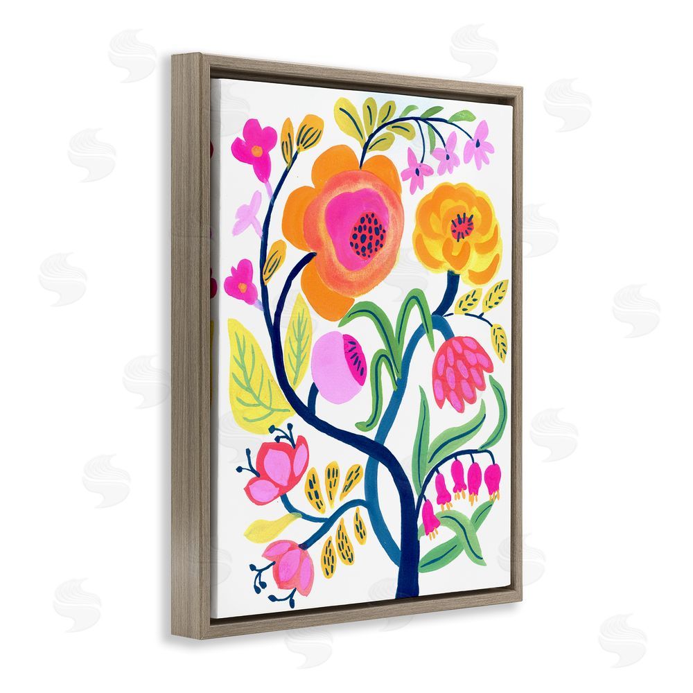 Suzanne Allard Blue Tree with Warm Flowers Brown Floating Frame Canvas Wall Art Print