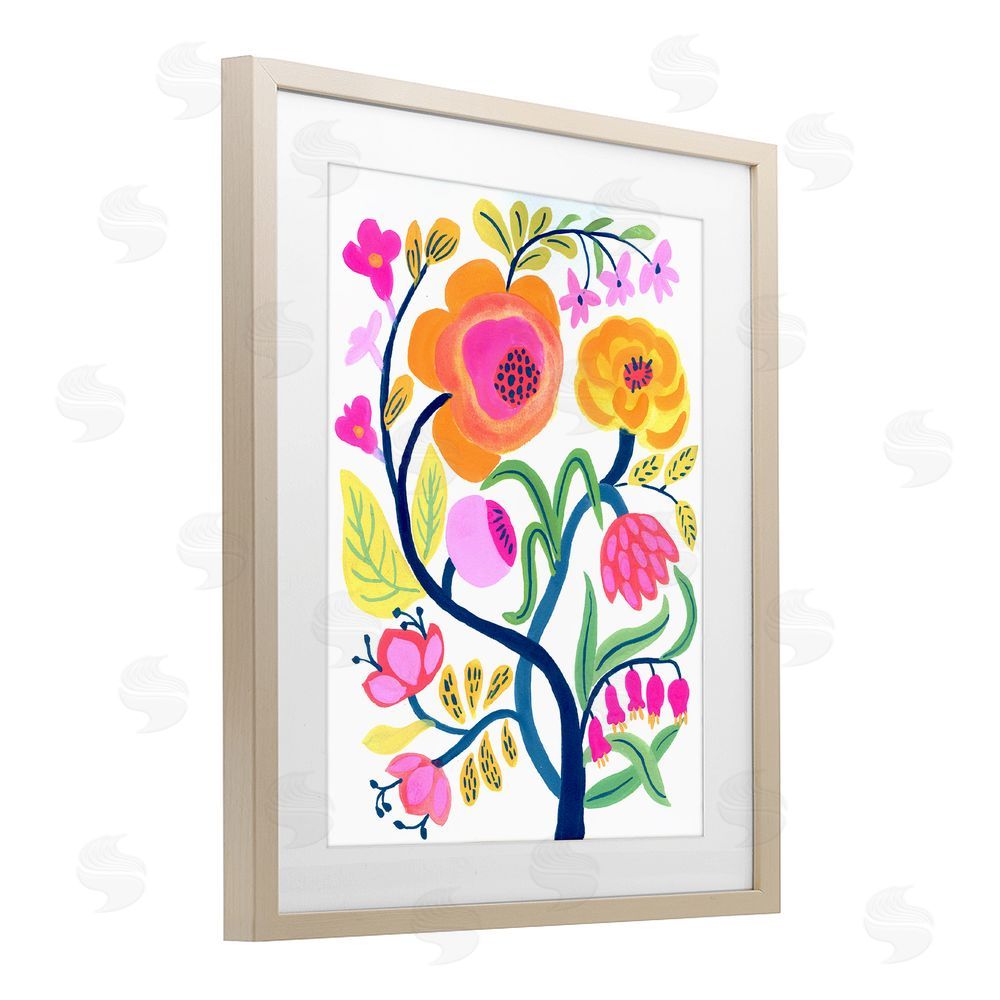 Suzanne Allard Blue Tree with Warm Flowers Birch Framed Print Under Glass Wall Art