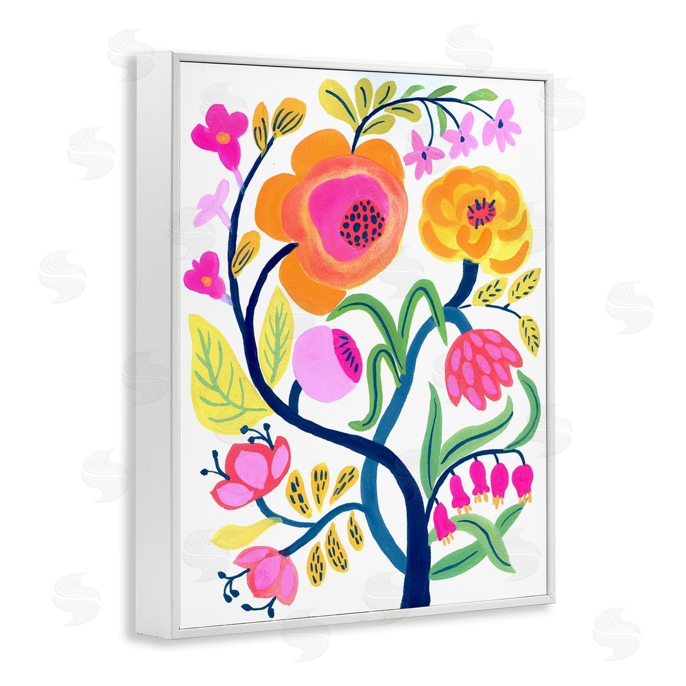 Suzanne Allard Blue Tree with Warm Flowers White Framed Giclee Wall Art Print
