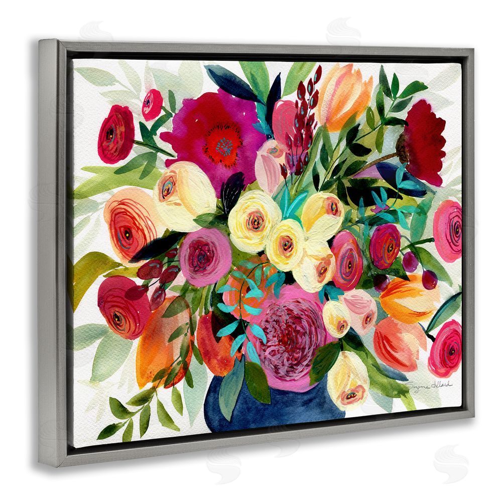 Suzanne Allard Morning Joy Bouquet Gray Floating Frame Canvas Wall Art