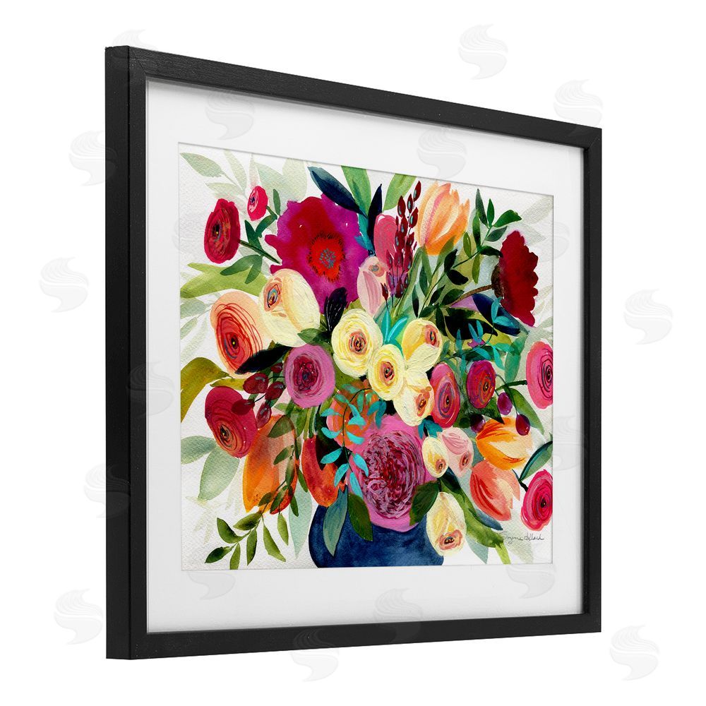 Suzanne Allard Morning Joy Bouquet Black Framed Print Under Glass with Mat Wall Art