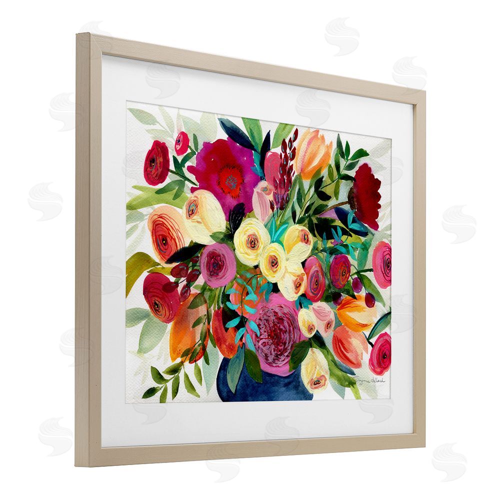 Suzanne Allard Morning Joy Bouquet Brown Framed Print Under Glass with Mat Wall Art