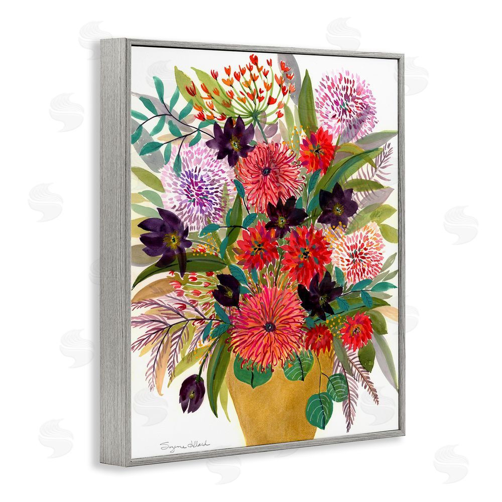 Suzanne Allard Celebration Flower Bouquet Gray Framed Giclee Wall Art Print