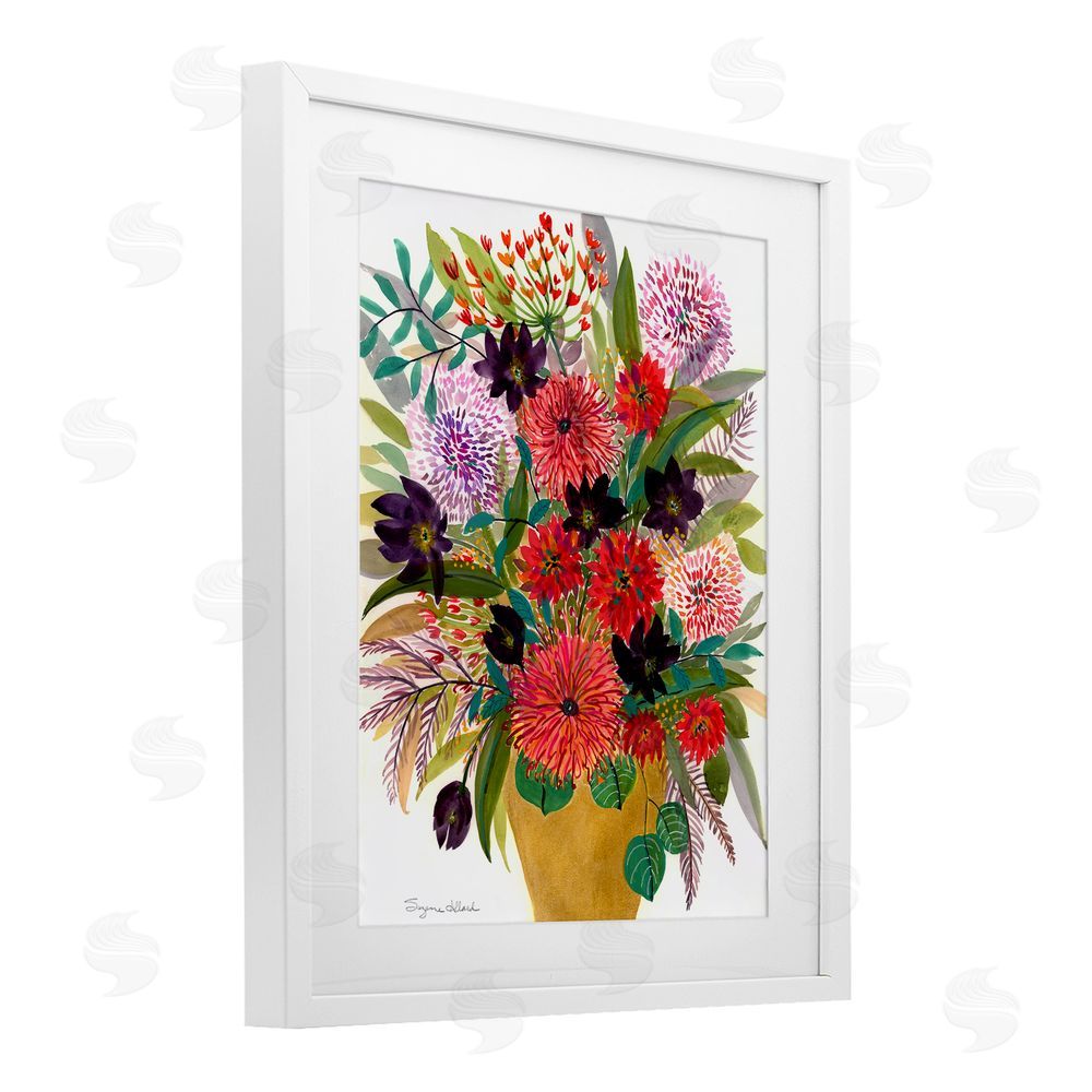 Suzanne Allard Celebration Flower Bouquet White Framed Print Under Glass Wall Art