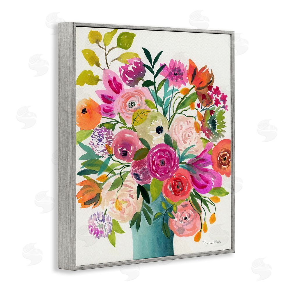 Suzanne Allard Jewel Of Summer Bouquet Gray Framed Giclee Wall Art Print