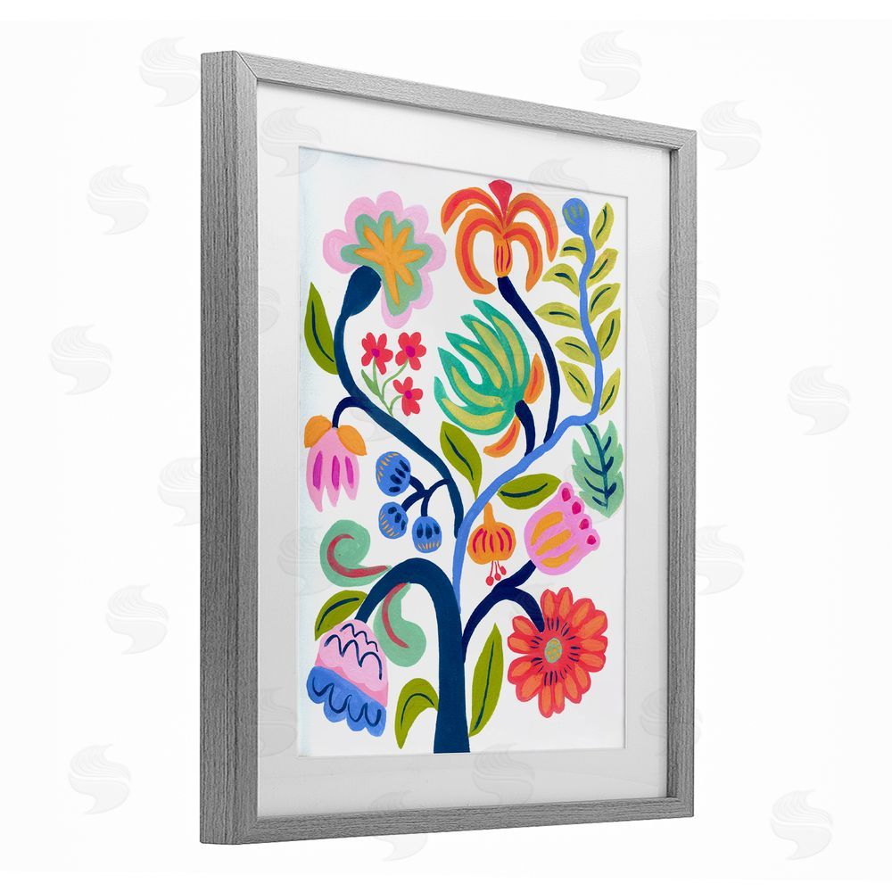 Suzanne Allard Boho Blue Tree Gray Framed Print Under Glass Wall Art