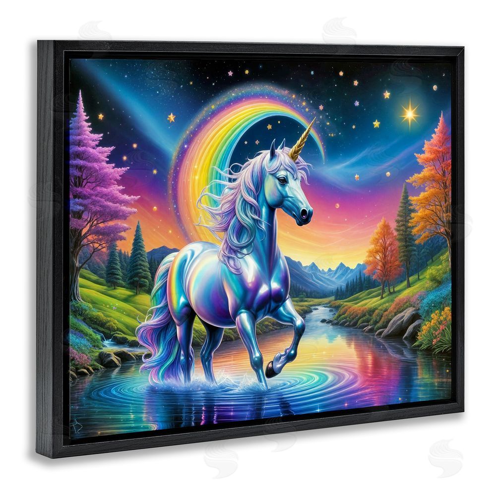 Tabz Jones Rainbow Prism Unicorn Black Floating Frame Canvas Wall Art Print