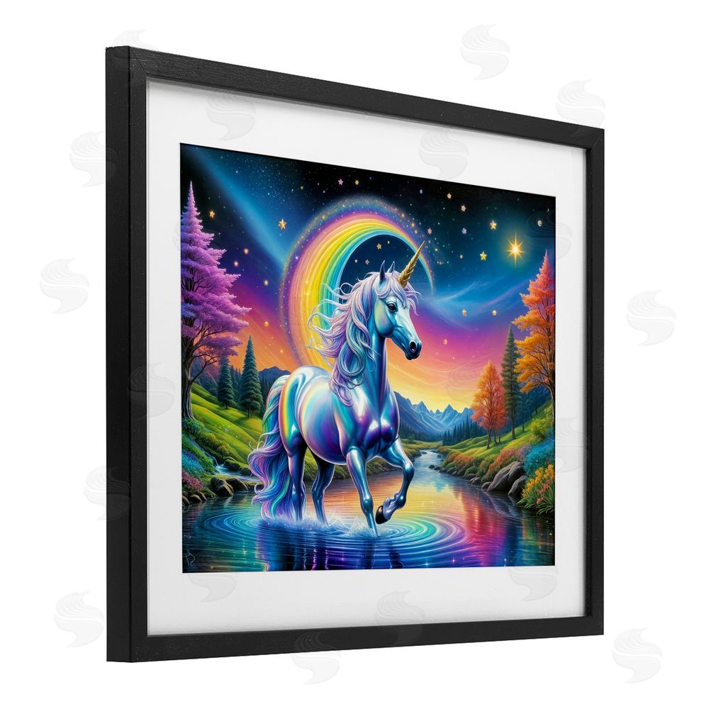 Tabz Jones Rainbow Prism Unicorn Black Framed Print Under Glass Wall Art