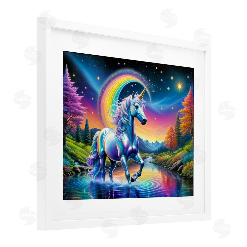 Tabz Jones Rainbow Prism Unicorn White Framed Print Under Glass Wall Art