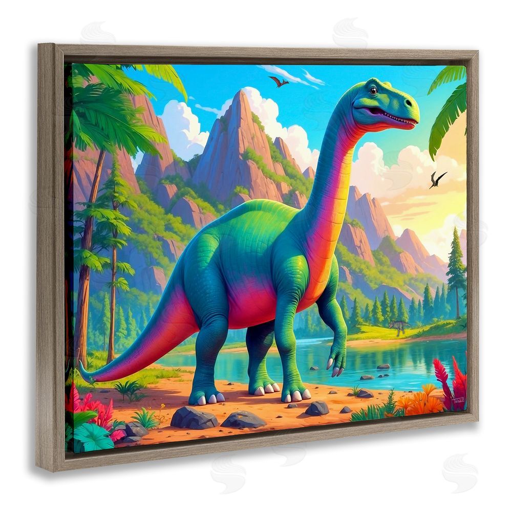 Tabz Jones Vibrant Brontosaurus by River Brown Floating Frame Canvas Wall Art Print