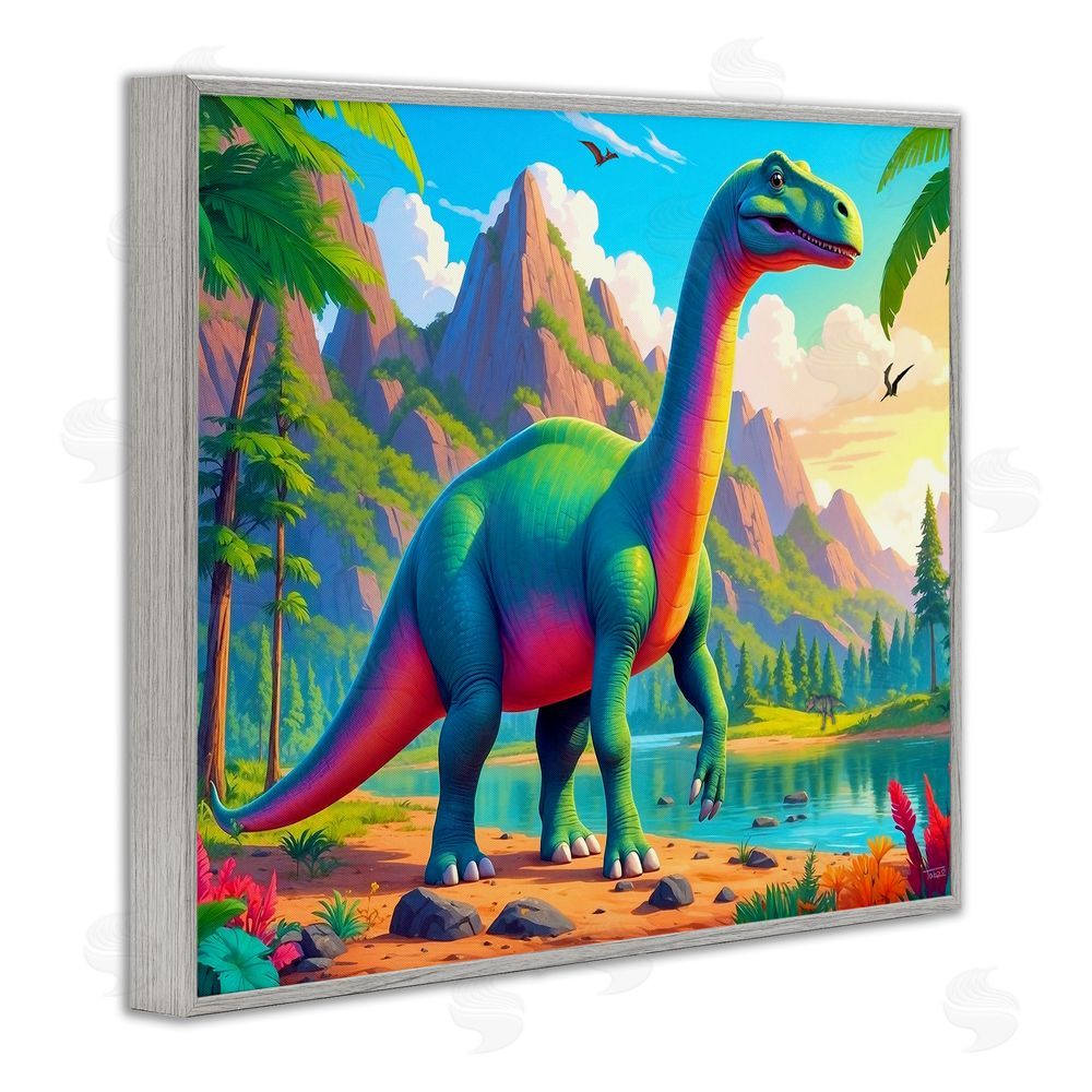 Tabz Jones Vibrant Brontosaurus by River Gray Framed Giclee Wall Art Print