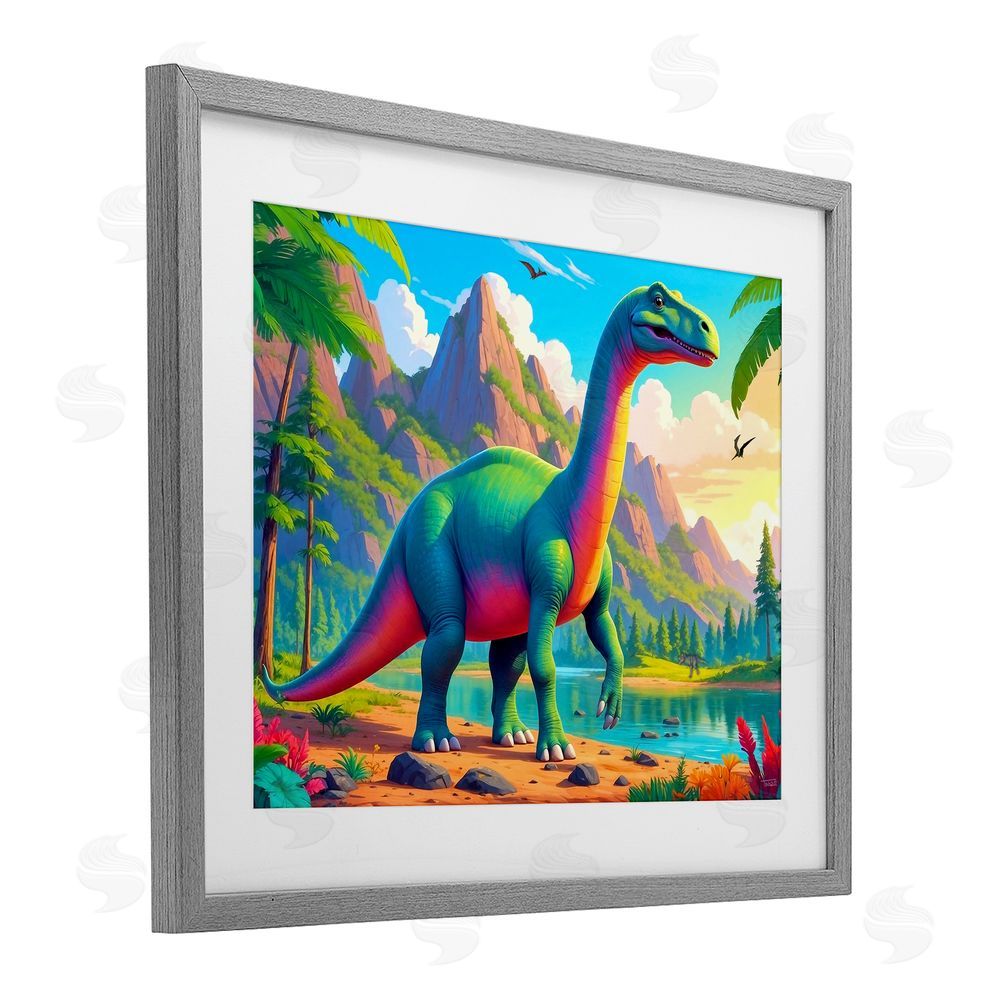 Tabz Jones Vibrant Brontosaurus by River Gray Framed Print Under Glass Wall Art