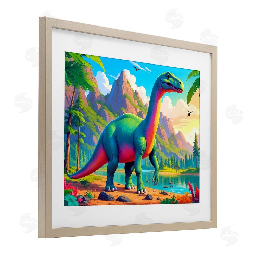 Tabz Jones Vibrant Brontosaurus by River Brown Framed Print Under Glass Wall Art