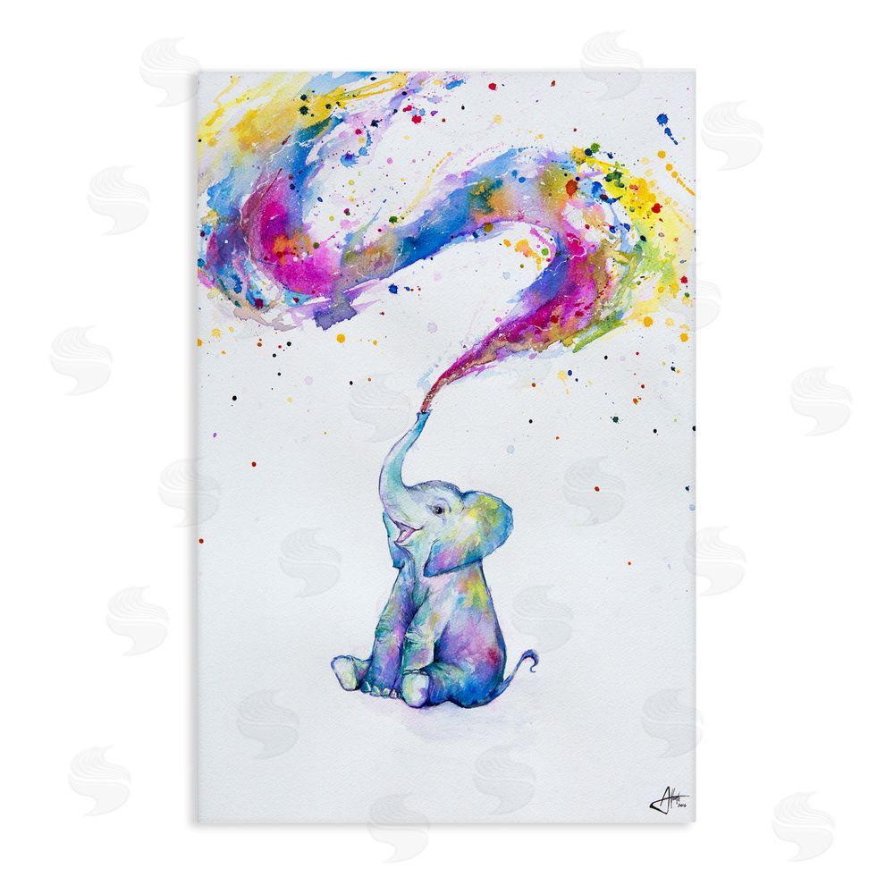 Marc Allante Spring Elephant & Paint Splatter Stretched Canvas Wall Art Print