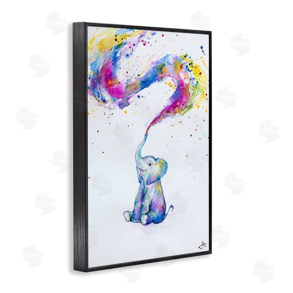 Marc Allante Spring Elephant & Paint Splatter Black Framed Giclee Wall Art Print
