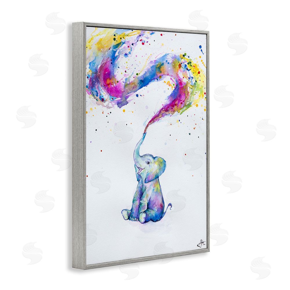 Marc Allante Spring Elephant & Paint Splatter Gray Framed Giclee Wall Art Print