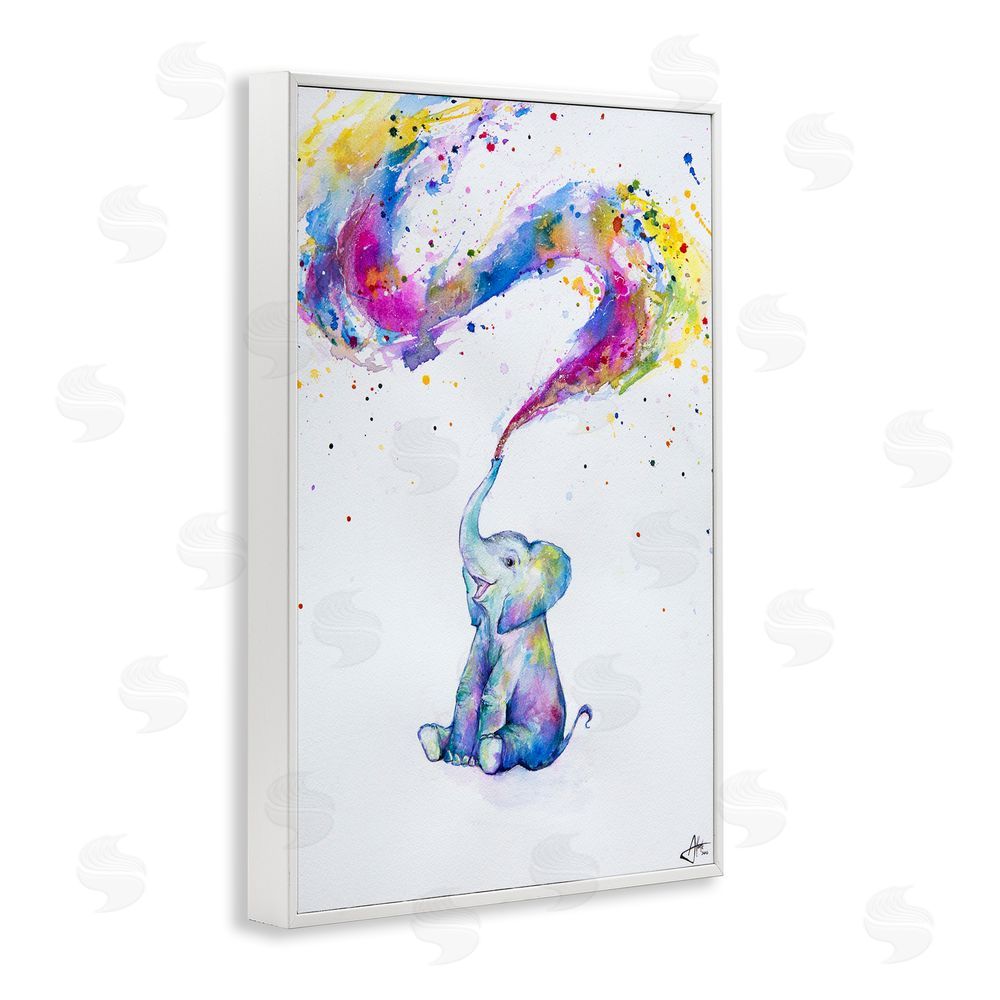 Marc Allante Spring Elephant & Paint Splatter White Framed Giclee Wall Art Print