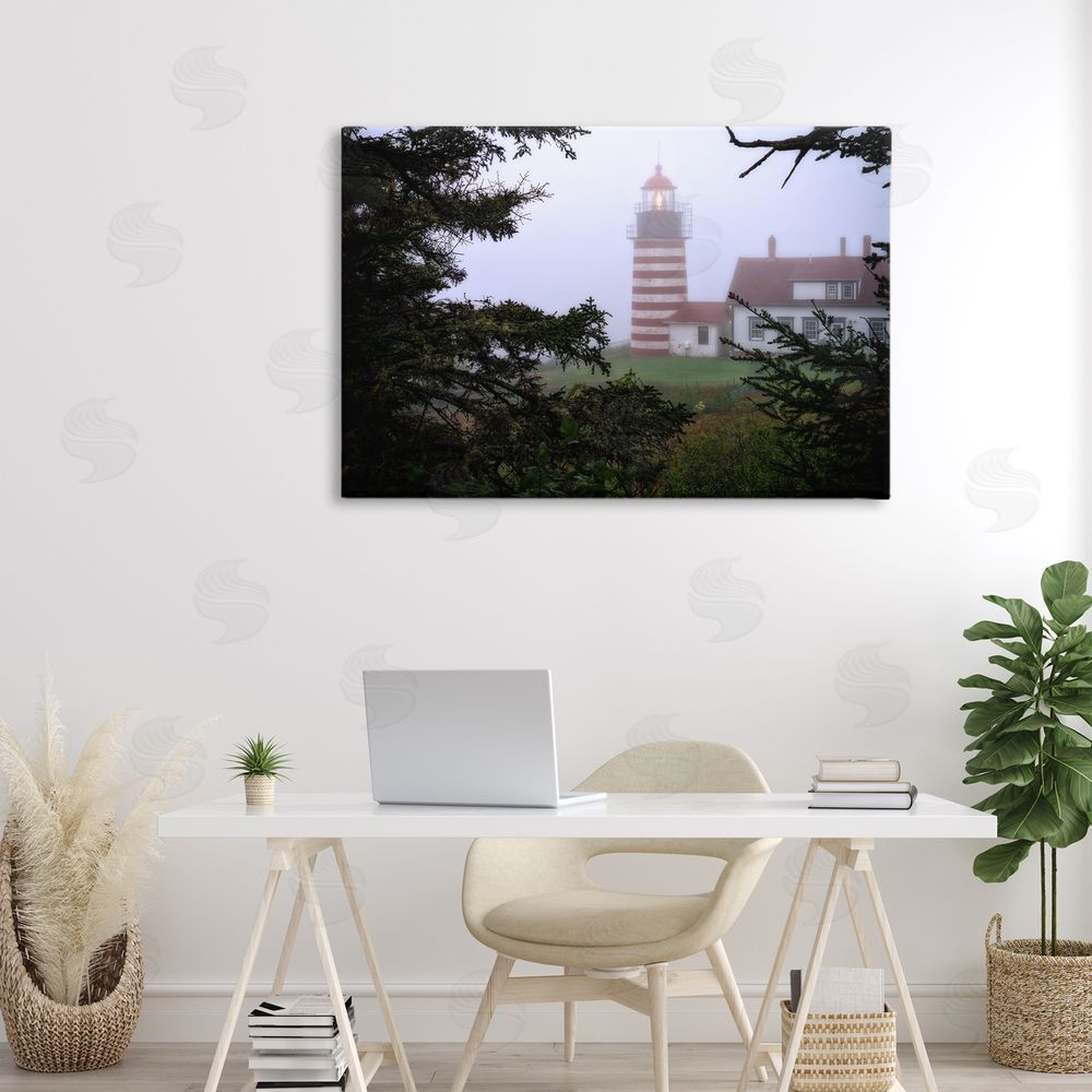Rick Berk Socked In By Fog Stretched Canvas Wall Art Print in Room