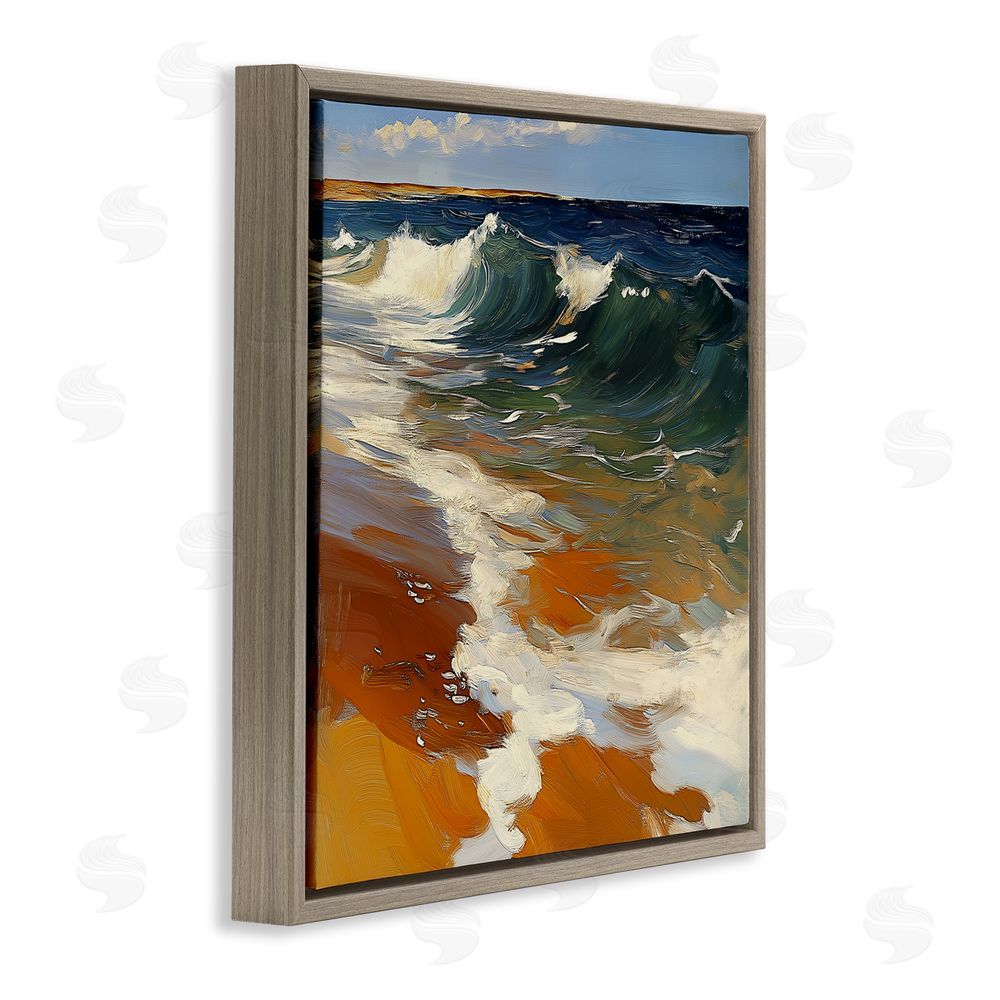 Walker Noble Glassy Ocean Waves Break Brown Floating Frame Canvas Wall Art