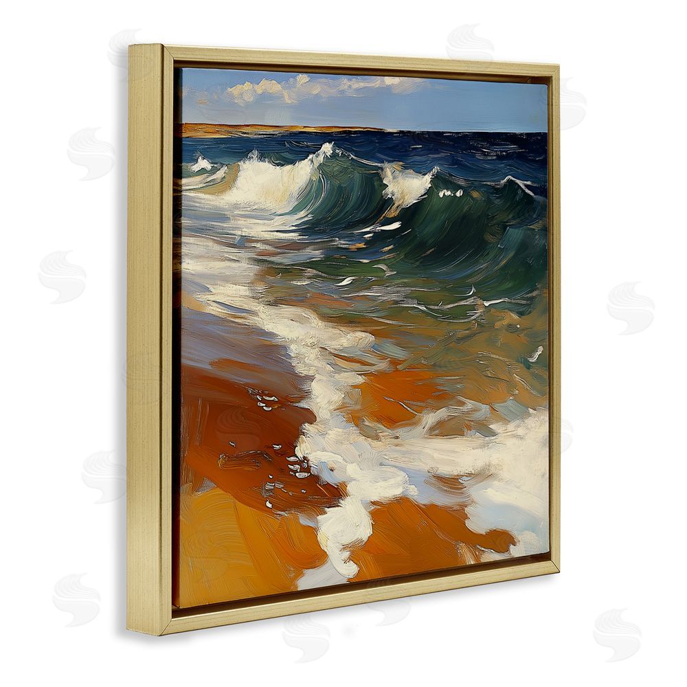 Walker Noble Glassy Ocean Waves Break Gold Floating Frame Canvas Wall Art