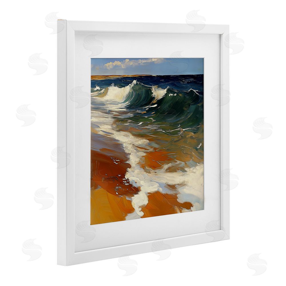 Walker Noble Glassy Ocean Waves Break White Framed Print Under Glass with Mat Wall Art