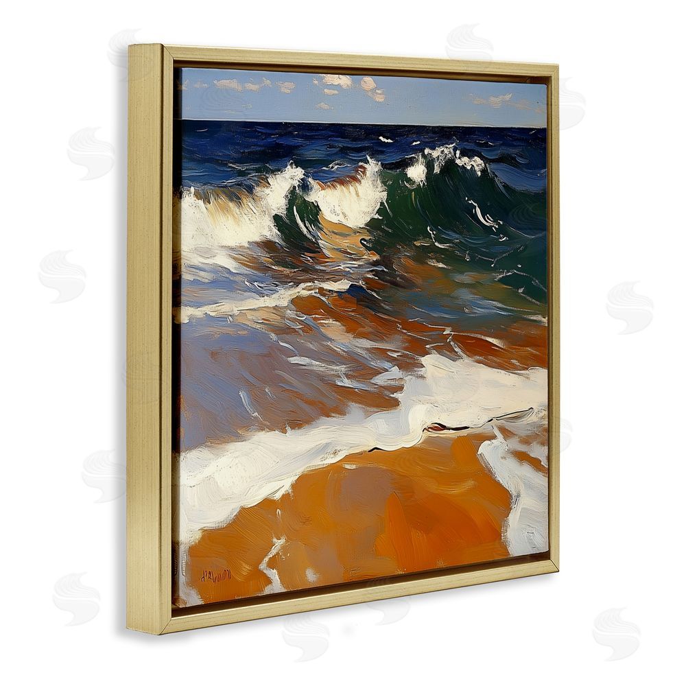 Walker Noble Glassy Wave Break Gold Floating Frame Canvas Wall Art