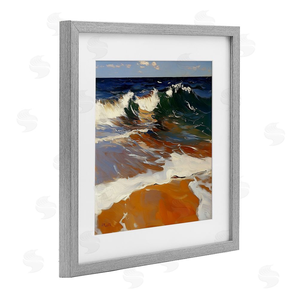 Walker Noble Glassy Wave Break Gray Framed Print Under Glass with Mat Wall Art