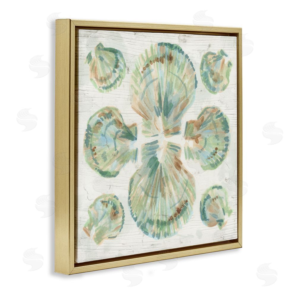 June Erica Vess Saltwashed Shells Symmetry Gold Floating Frame Canvas Wall Art Print