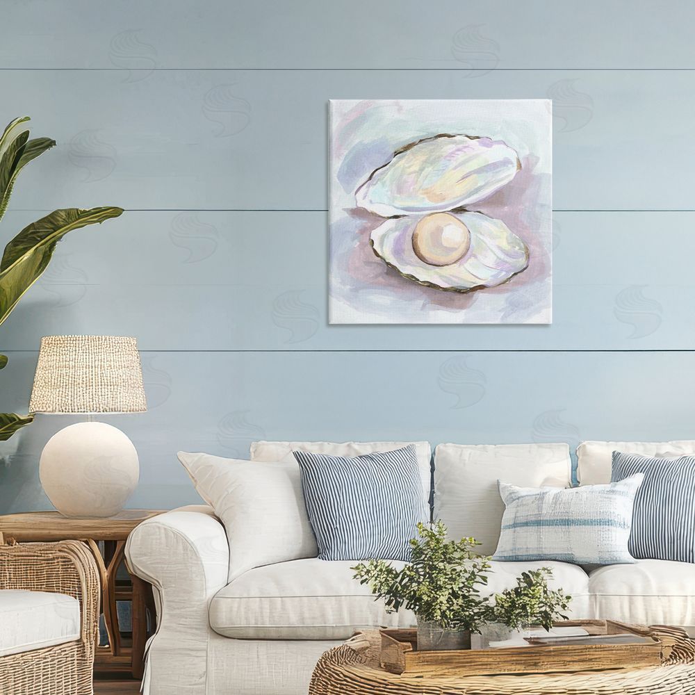 Melissa Wang Silent Opal Clam Pearl Stretched Canvas Wall Art Print in Room