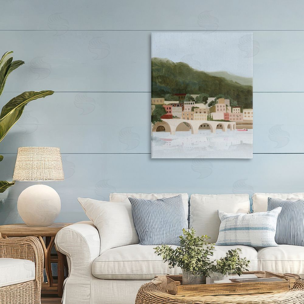 Grace Popp Coastal Mountains By Sea Stretched Canvas Wall Art in Room