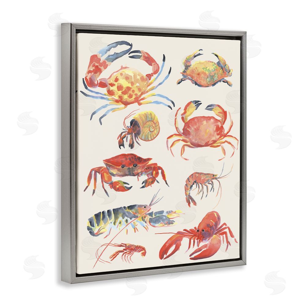 June Erica Vess Nautical Crustacean Collection Gray Floating Frame Canvas Wall Art Print