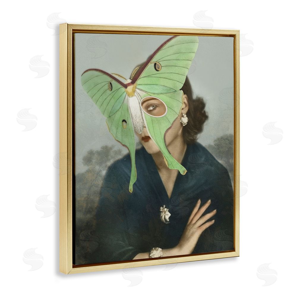 Victoria Barnes Naturalist Portrait with Moth Gold Floating Frame Canvas Wall Art Print