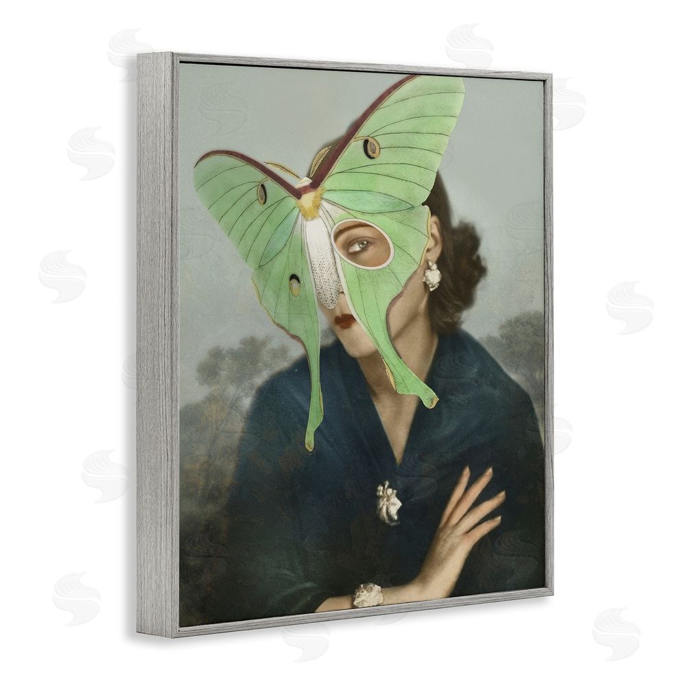 Victoria Barnes Naturalist Portrait with Moth Gray Framed Giclee Wall Art Print