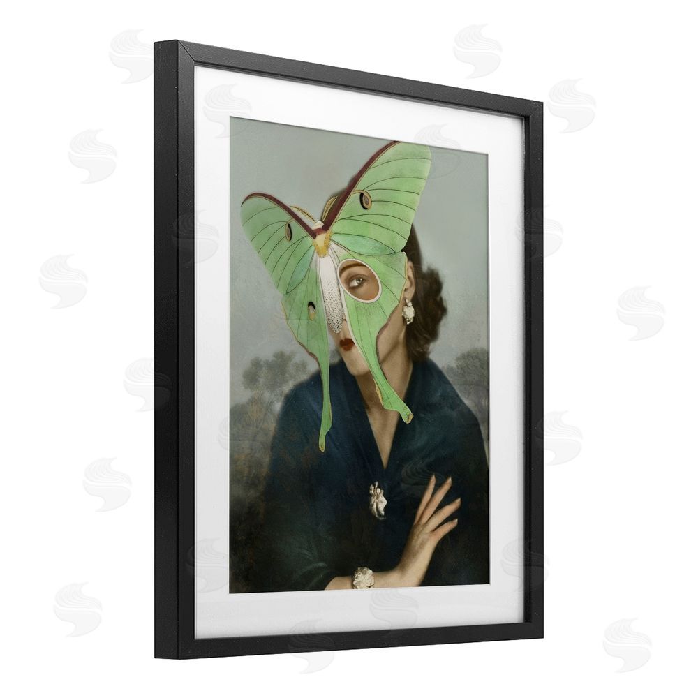 Victoria Barnes Naturalist Portrait with Moth Black Framed Print Under Glass Wall Art