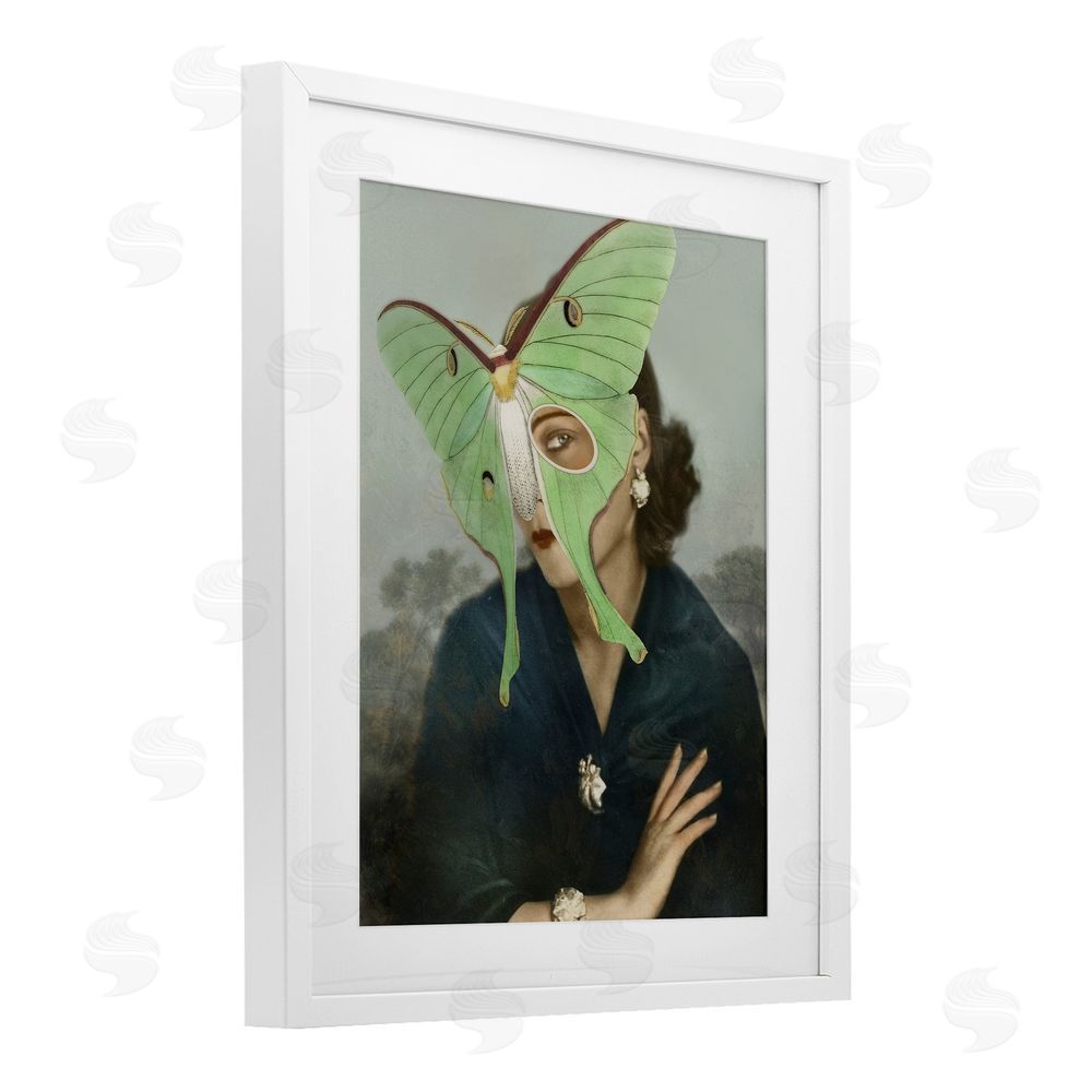 Victoria Barnes Naturalist Portrait with Moth White Framed Print Under Glass Wall Art