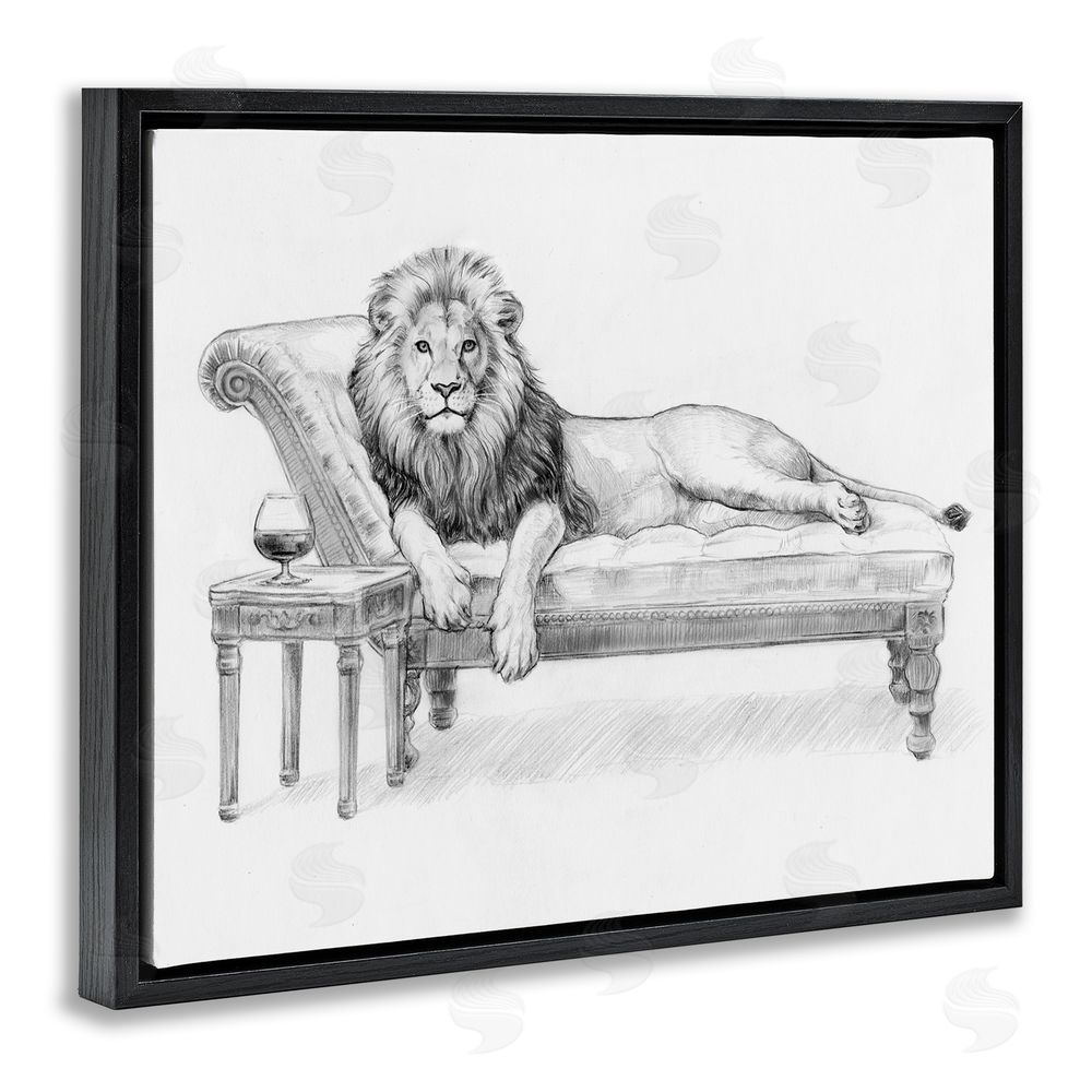 Victoria Barnes Lounging Beast Lion Black Floating Frame Canvas Wall Art