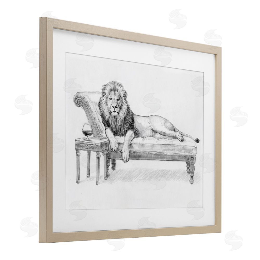 Victoria Barnes Lounging Beast Lion Brown Framed Print Under Glass with Mat Wall Art