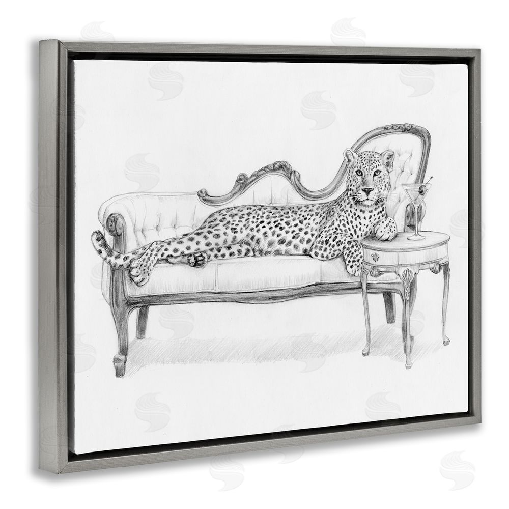 Victoria Barnes Lounging Beast Cheetah Gray Floating Frame Canvas Wall Art