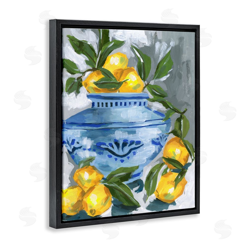Melissa Wang Indigo & Lemon Vase Black Floating Frame Canvas Wall Art