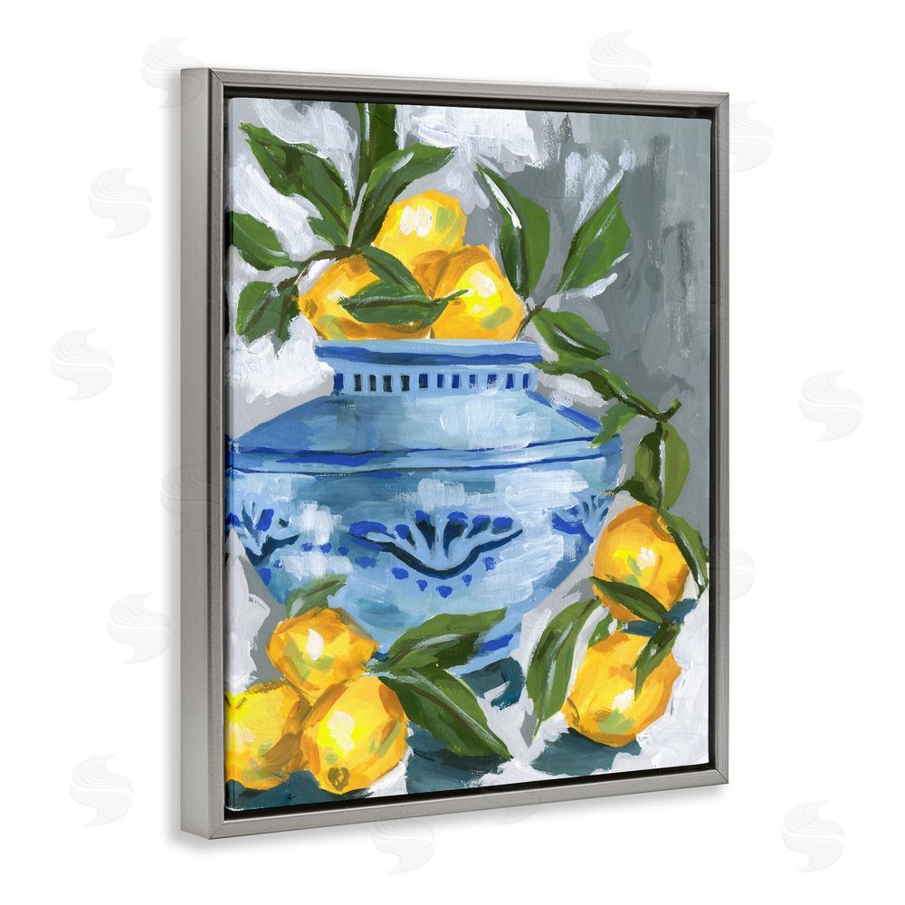 Melissa Wang Indigo & Lemon Vase Gray Floating Frame Canvas Wall Art