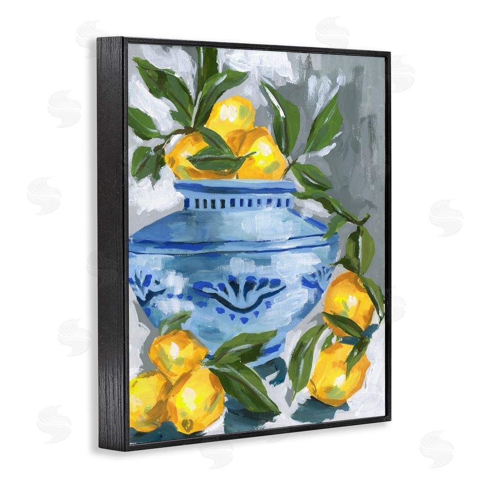 Melissa Wang Indigo & Lemon Vase Blacked Framed Giclee Wall Art Print