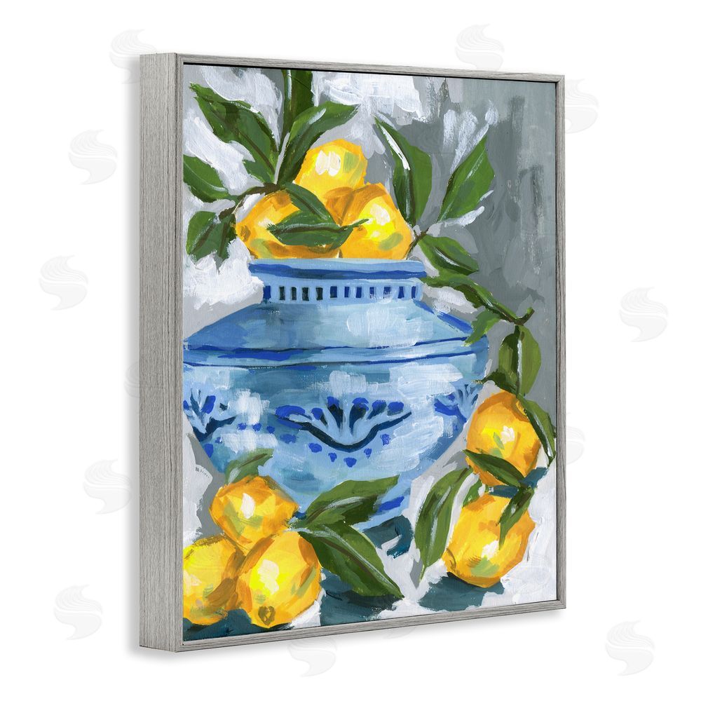 Melissa Wang Indigo & Lemon Vase Gray Framed Giclee Wall Art Print