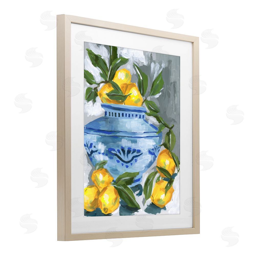 Melissa Wang Indigo & Lemon Vase Brown Framed Print Under Glass with Mat Wall Art