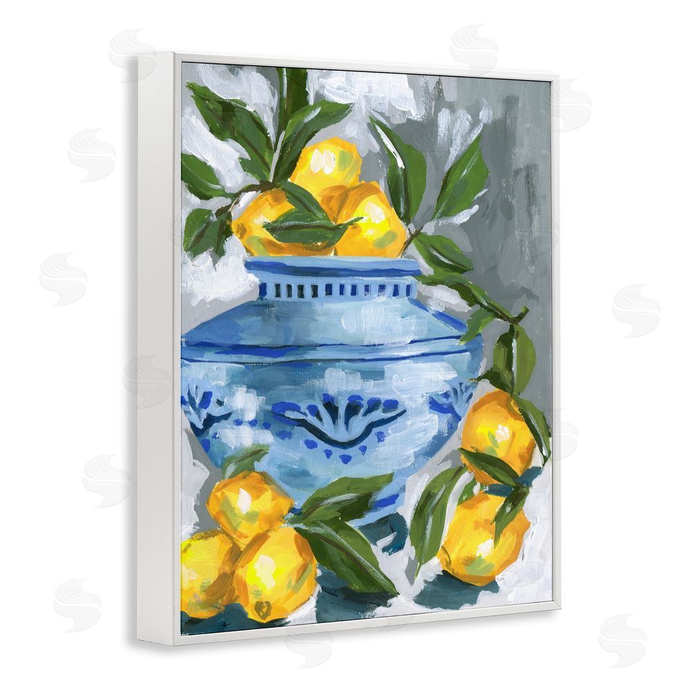 Melissa Wang Indigo & Lemon Vase White Framed Giclee Wall Art Print