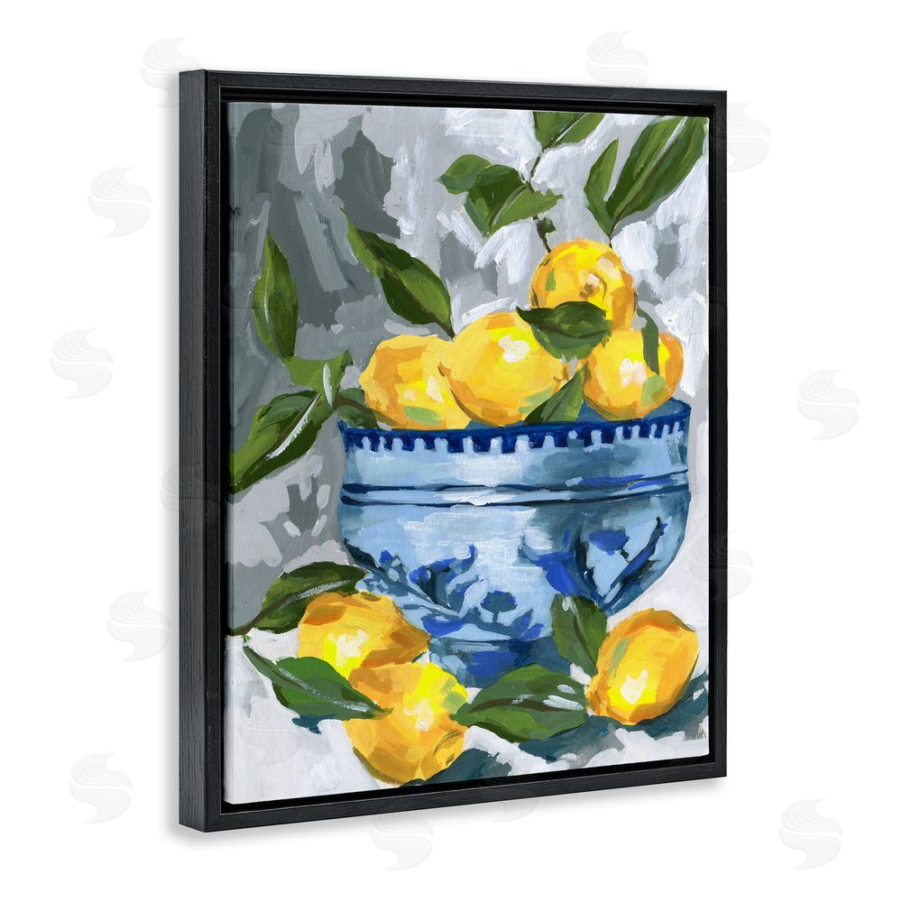 Melissa Wang Indigo & Lemon Bowl Black Floating Frame Canvas Wall Art