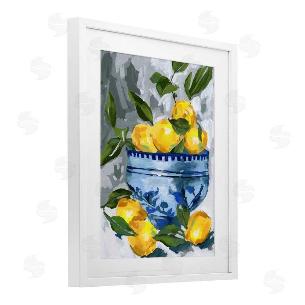 Melissa Wang Indigo & Lemon Bowl White Framed Print Under Glass with Mat Wall Art
