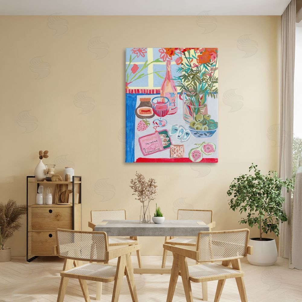 Melissa Wang Red & Blue Table Setting Stretched Canvas Wall Art Print in Room