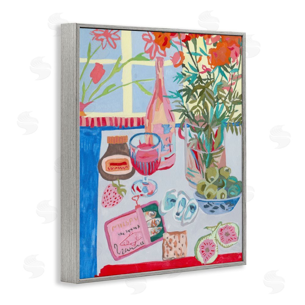 Melissa Wang Red & Blue Table Setting Gray Framed Giclee Wall Art Print