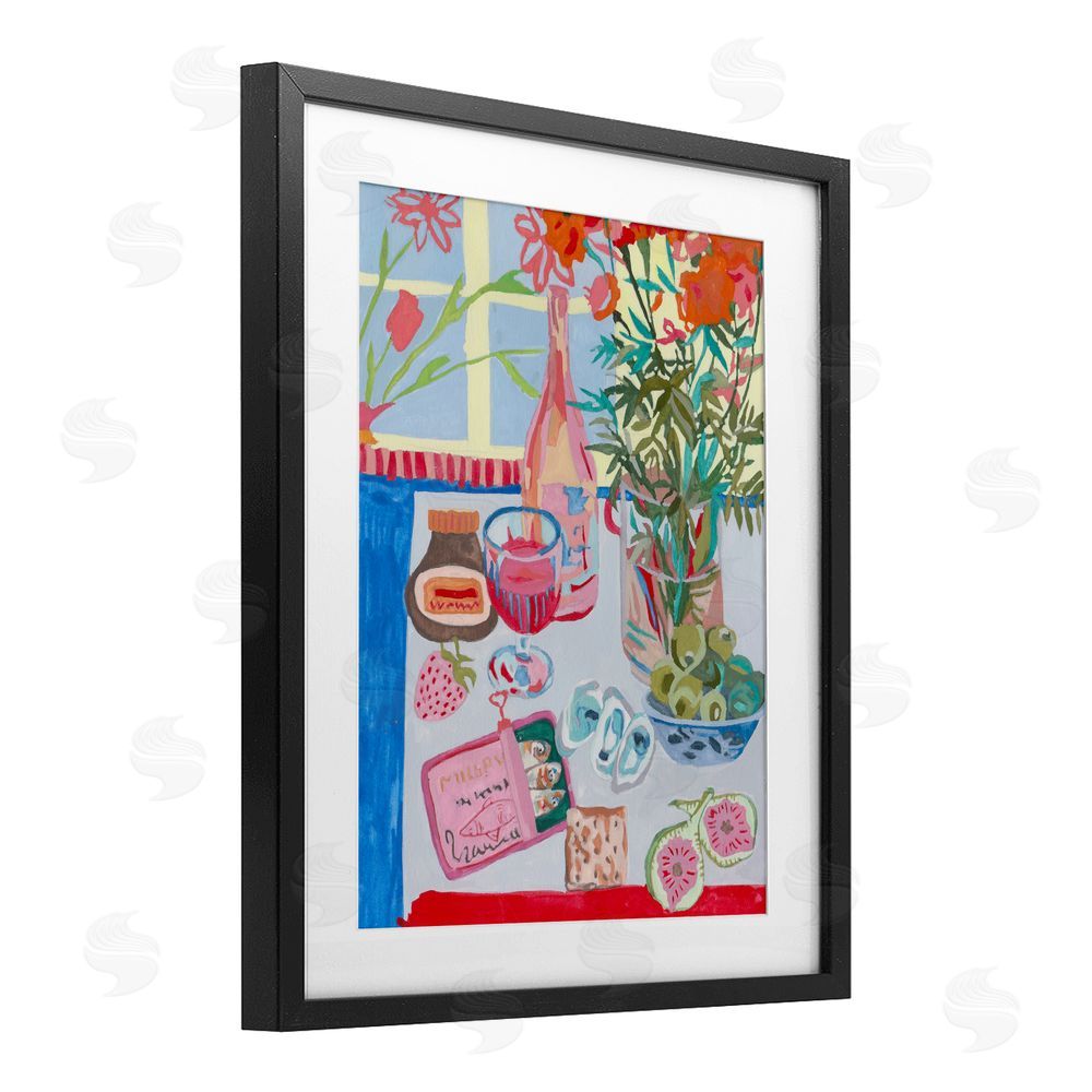 Melissa Wang Red & Blue Table Setting Black Framed Print Under Glass Wall Art
